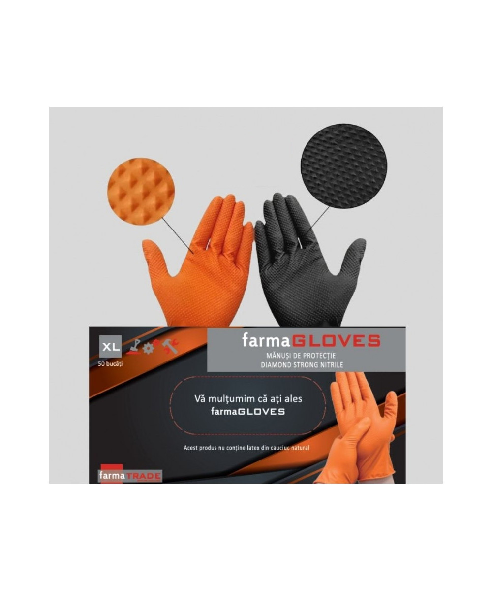 Mănuși Nitril Mecanic Diamond Strong Orange - Textură Diamant