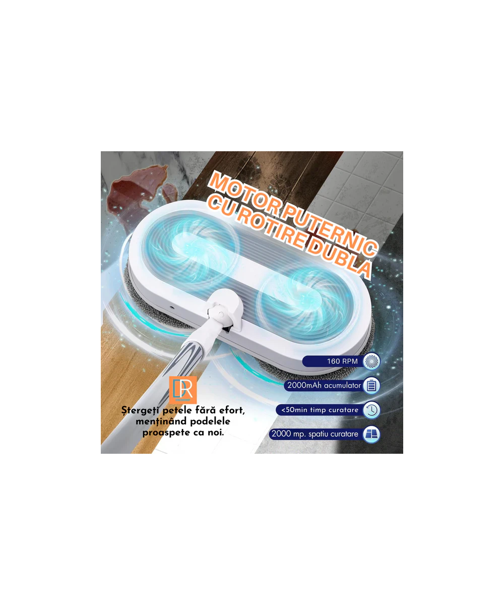 Mop Electric Rotativ cu Pulverizator și LED - Curățenie Fără Efort