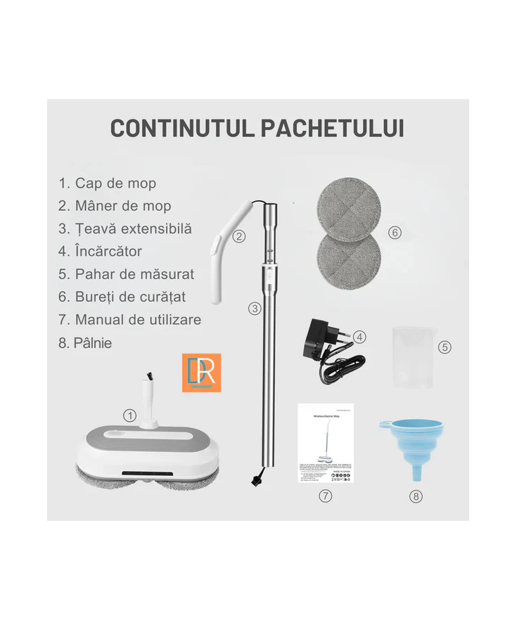 Mop Electric Rotativ cu Pulverizator și LED - Curățenie Fără Efort