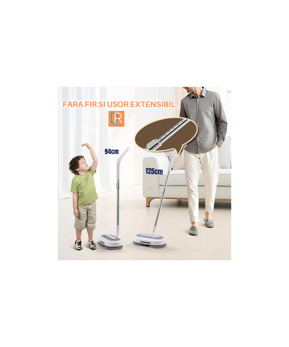 Mop Electric Rotativ cu Pulverizator și LED - Curățenie Fără Efort