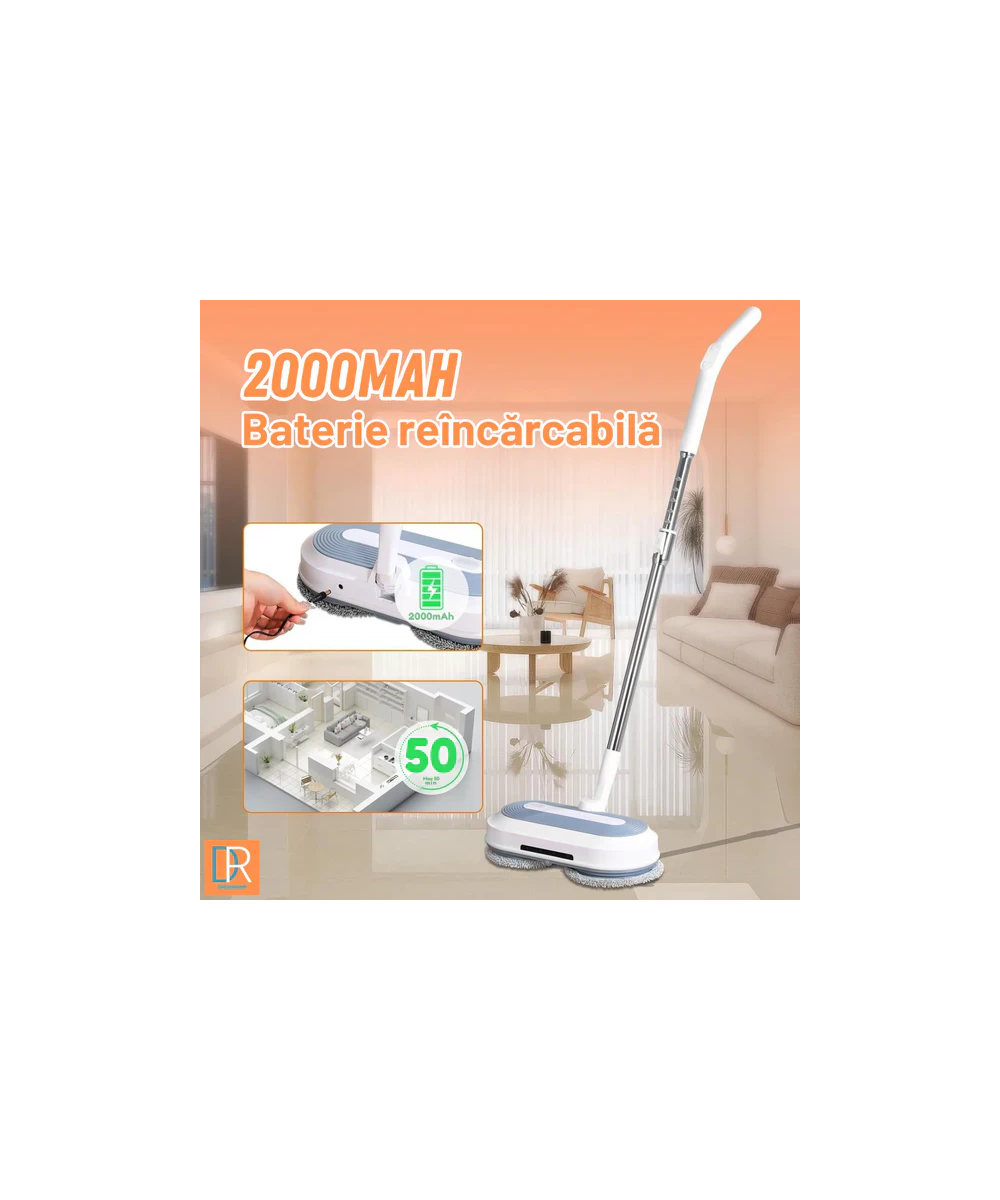 Mop Electric Rotativ cu Pulverizator și LED - Curățenie Fără Efort