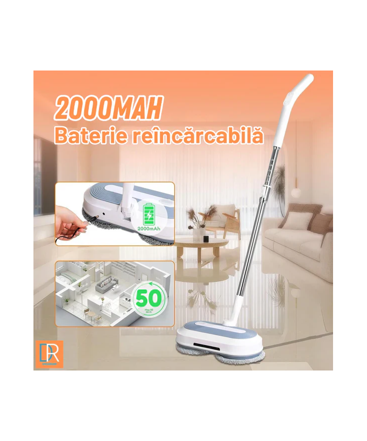 Mop Electric Rotativ cu Pulverizator și LED - Curățenie Fără Efort