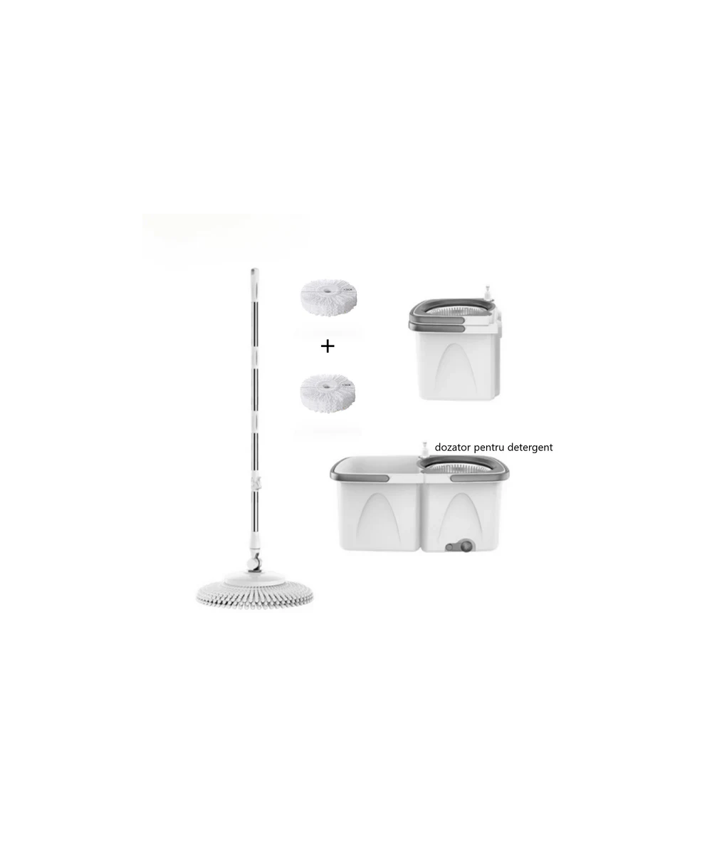 Mop rotativ cu 2 găleți DreamRamp® cu centrifugă inox, mâner reglabil și roți