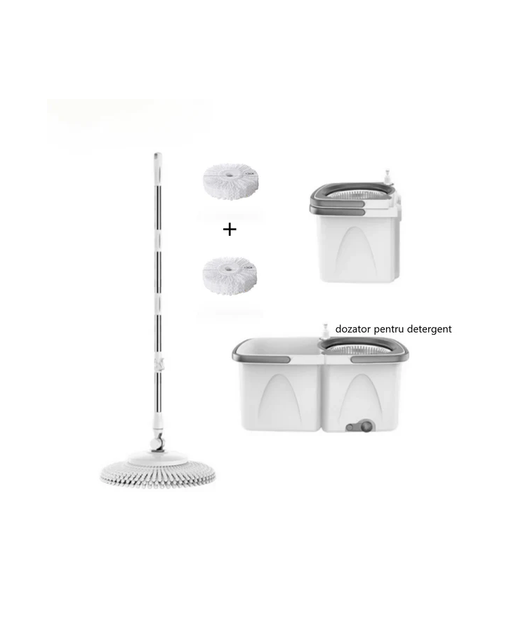 Mop rotativ cu 2 găleți DreamRamp® cu centrifugă inox, mâner reglabil și roți