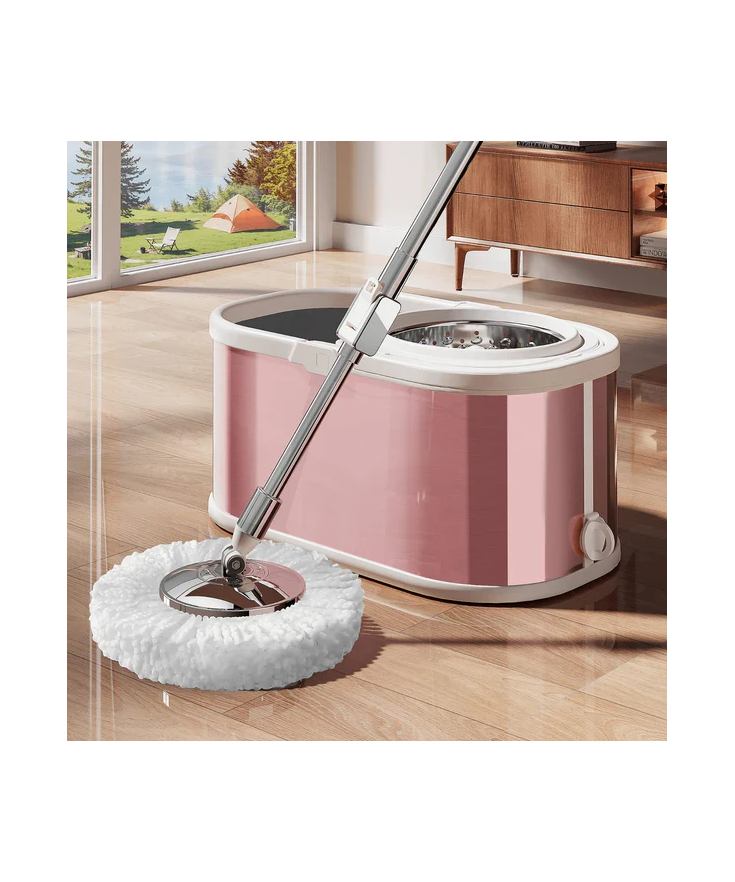 Mop rotativ cu găleată pe roți DreamRamp® din inox antibacterian
