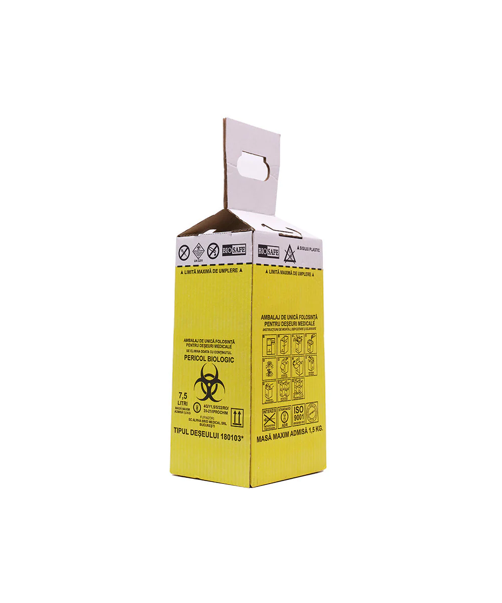 Cutii Biohazard pentru Incinerare cu Sac Galben