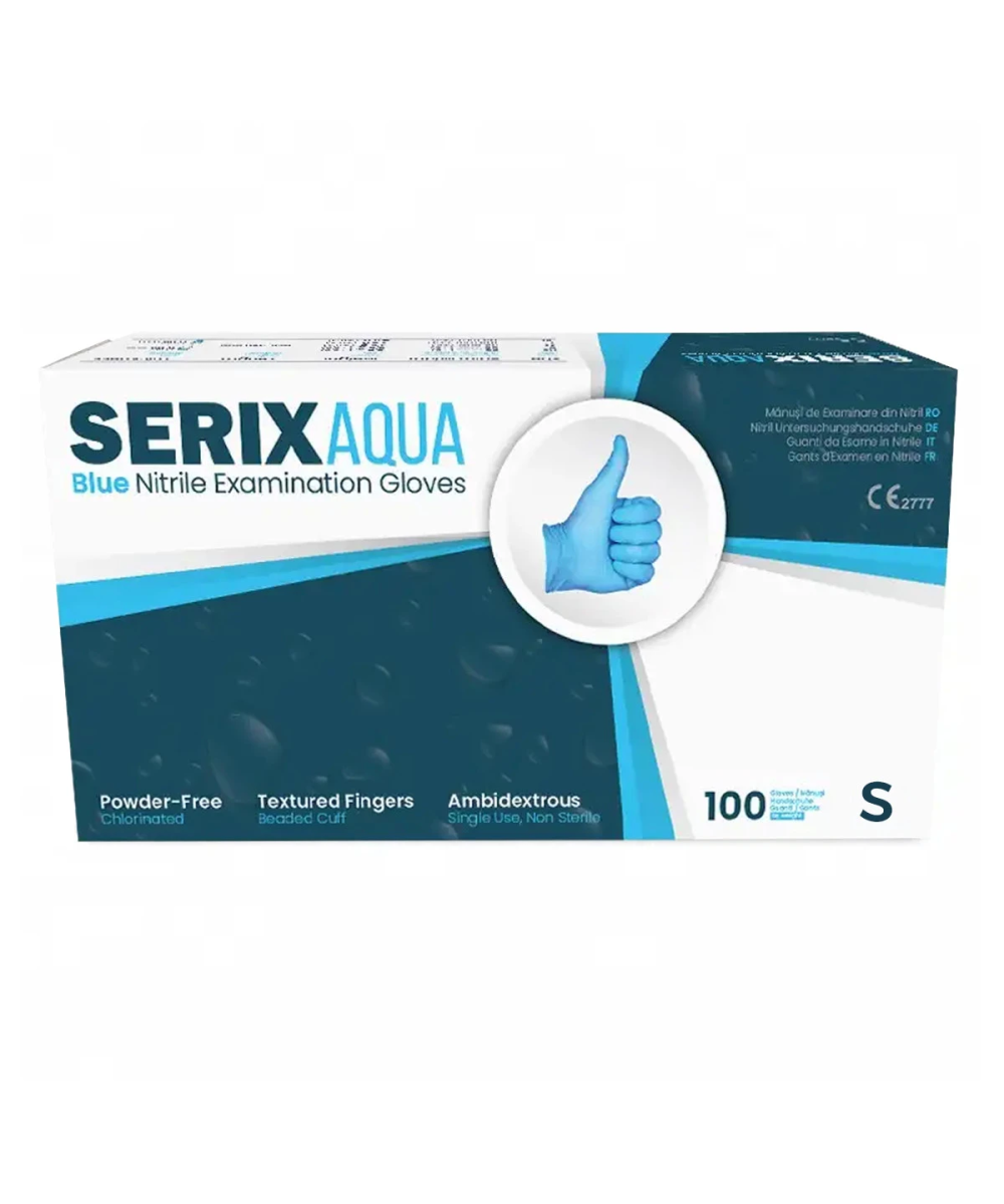 Mănuși Nitril Albastre Serix Aqua ZF - Nepudrate, 100 Buc | Socoro.ro