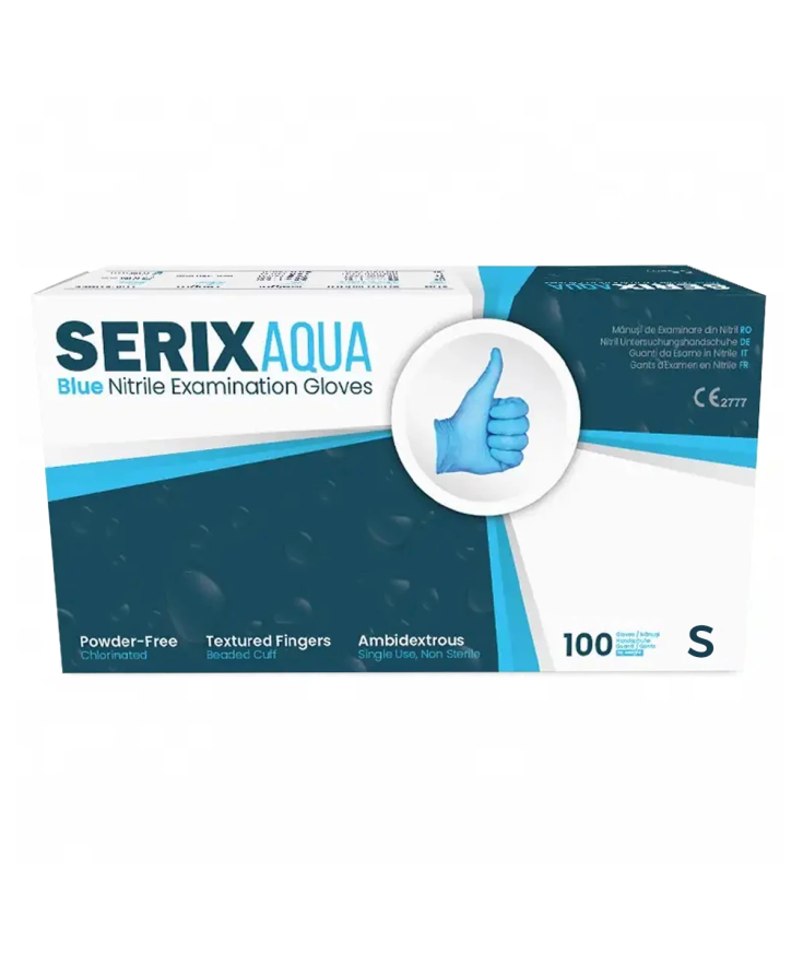 Mănuși Nitril Albastre Serix Aqua ZF - Nepudrate, 100 Buc | Socoro.ro