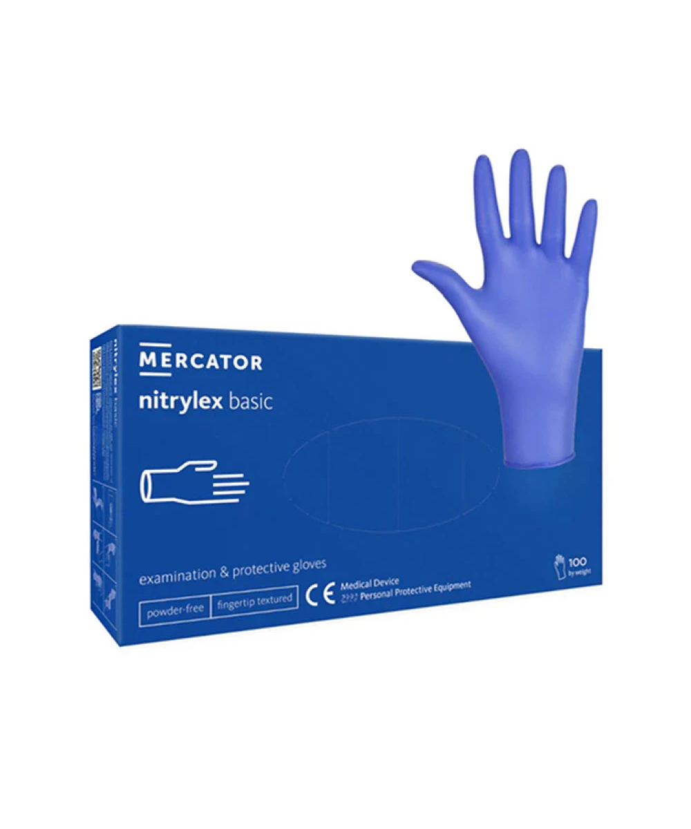 Mănuși nitril nepudrate albastre, Mercator Basic blue