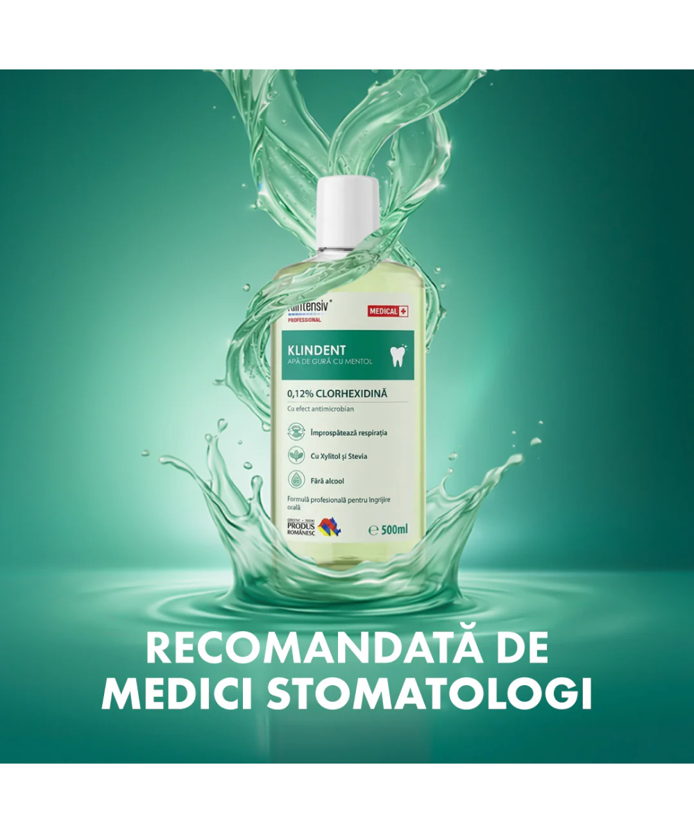 Apă de gură Klindent 0.12% Clorhexidină - Antiseptică, 500ml | Socoro