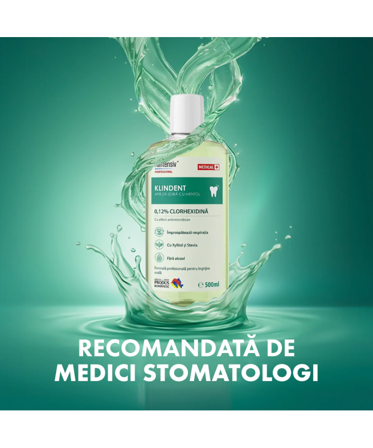 Apă de gură Klindent 0.12% Clorhexidină - Antiseptică, 500ml | Socoro