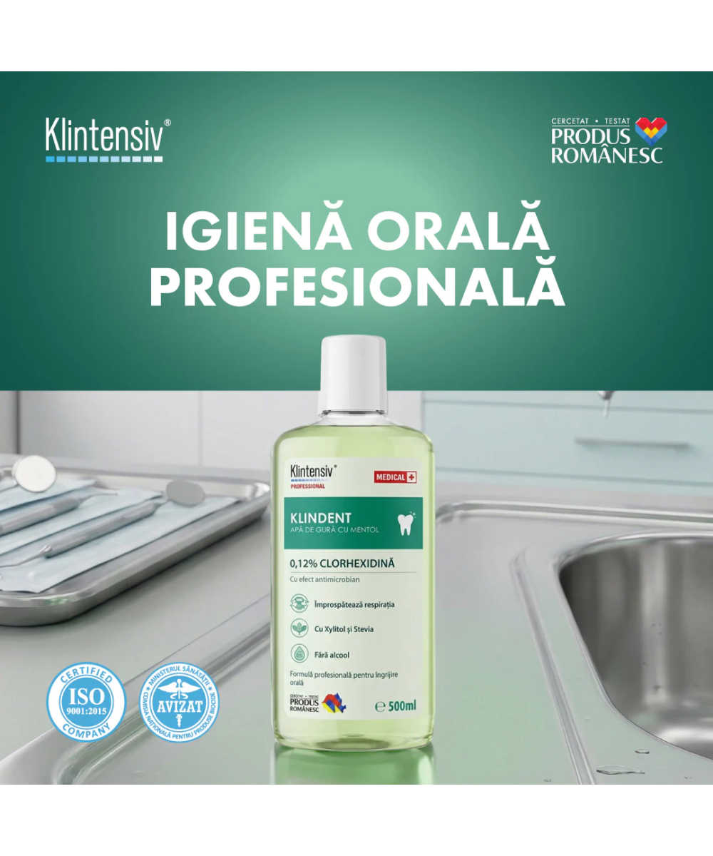 Apă de gură Klindent 0.12% Clorhexidină - Antiseptică, 500ml | Socoro