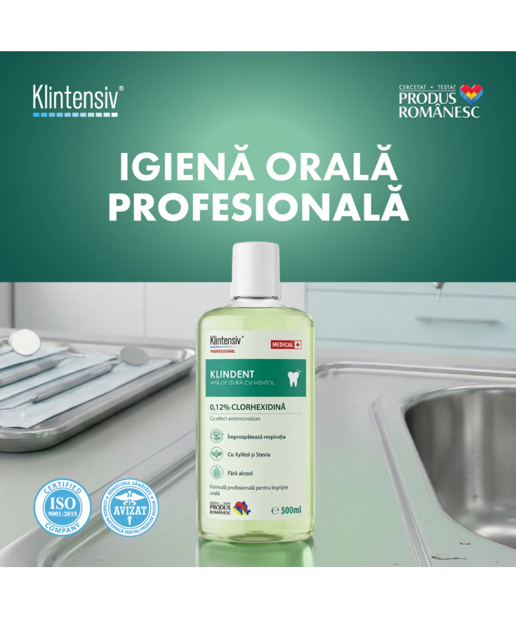 Apă de gură Klindent 0.12% Clorhexidină - Antiseptică, 500ml | Socoro